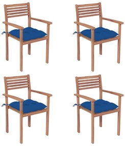 Záhradné stoličky 4 ks modré podložky teakový masív