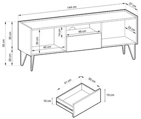 TV STOLÍK EDEN ČIERNOŠEDÝ + MRAMOR