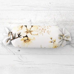 Biante Vankúš valec bonbon Sandra SA-582 Žlté kvety s vetvičkami na bielom 15x40 cm