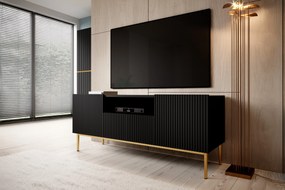 TV stolík Nicole 150 cm s otvorenou policou - čierny mat / zlaté nožičky