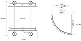 Sapho Sapho, X-ROUND E polička sklo roh dvojitá s hrazdou 280x355x380mm, chróm, XR604