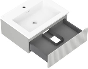 Mexen Rivel, kúpeľňová skrinka 60 cm s umývadlom Otis, 1 zásuvka, drážkovaná, sivá matná/biela, 91A20-06023-1-BF62-W18M01