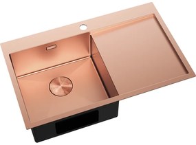 Mexen Exar, 1-komorový nerezový drez s odkvapkávačom, ľavý, 780 x 480 mm, brúsená meď, 6433781010L-65