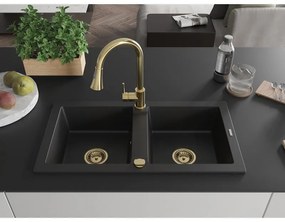 Mexen Mario, 2-komorový granitový drez 820x436x161 mm a drezová batéria Elia, čierna, 6504-77-670101-50