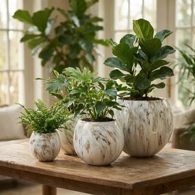 Sada 3 ks keramických květináčů NEVA MARBLE XI černá/bílá