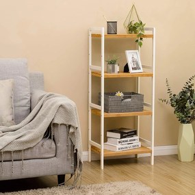 Bambusový stojan so 4 policami, regál, prírodná a biela farba