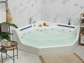 Vírivá rohová vaňa s LED osvetlením 211 x 150 cm biela CACERES Beliani