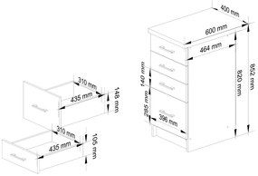 Kuchynská skrinka Olivie S 40 cm 4S biela/biely lesk/dub sonoma