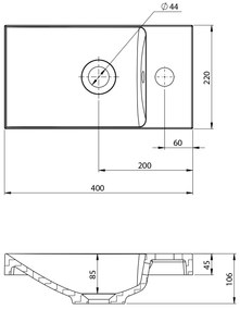 Sapho Sapho, AGOS betónové umývadlo 40x22cm, ľavé/pravé, šedá lesklá, AS40017