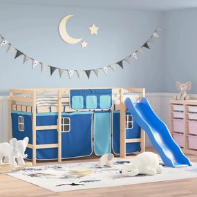 Detská vyvýšená posteľ závesy modrá 90x200 cm masívna borovica 3207019
