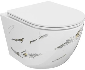 Mexen Lena, závesná WC misa Rimless s duroplastovým sedátkom s pomalým zatváraním, imitácia mramoru-biely kameň, 30224091