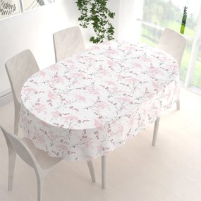 Biante Bavlnený oválny obrus Sandra SA-088 Vínovo-ružové lúčne kvety na bielom 140x220 cm