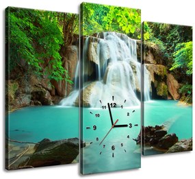 Gario Obraz s hodinami Vodopád v Thajsku - 3 dielny Veľkosť: 90 x 70 cm