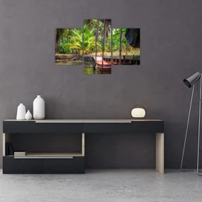 Obraz - Drevená loď na kanáli, Thajsko (90x60 cm)