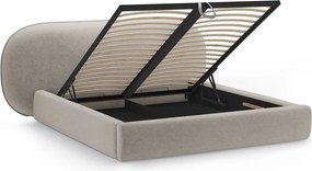 Béžová čalúnená dvojlôžková posteľ s úložným priestorom s roštom 160x200 cm Ovalo – Micadoni
