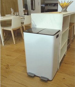 Matne biely oceľový odpadkový kôš 2x30 l na triedený odpad/nášľapný Aliya – Spirella