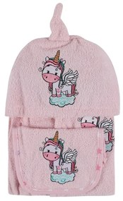 Ružový bavlnený detský župan a osuška v súprave 3 ks veľkosť 0-2 roky Unicorn – Foutastic