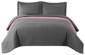 Tutumi Inez, obojstranný prešívaný prehoz 220x240 cm, tmavošedá-ružová, NAZ-08510