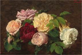 Obraz - Henri Fantin-Latour, Roses de Nice on a Table, reprodukcia (90x60 cm)