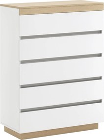 HOMCOM 5-zásuvková drevená komoda, komoda do spálne s protišmykovým zariadením, 80x40x109 cm, biela a dub | Aosom