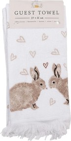 Biely froté kuchynský uterák s králikmi a srdiečkami Bunnies in Love - 40*66 cm