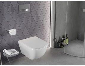Mexen Timo, závesná WC misa 555x370x335 mm, Rimless Tornádo + WC sedadlo z duroplastu, biela lesklá, 30650200T