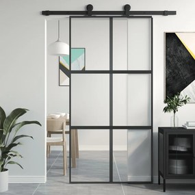Posuvné dvere čierne 102,5x205 cm tvrdené sklo a hliník 155212