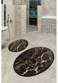 Súprava 2 čiernych oválnych kúpeľňových predložiek Foutastic Gold Marble