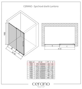 CERANO - Sprchové posuvné dvere Lantono L/P - 8 mm - čierna matná, grafitové sklo - 100x195 cm, CER-CER-8050BD7235