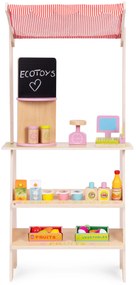 Veľký drevený stánok pre deti s terminálom a váhami ovocie zelenina 20 položiek ECOTOYS
