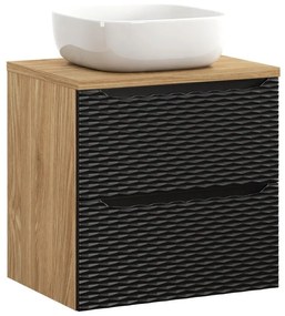Závěsná skříňka Ocean s deskou a umyvadlem 60 cm černá/dub olejovaný