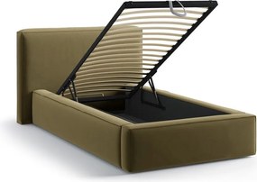 Zelená čalúnená jednolôžková posteľ s úložným priestorom s roštom 90x200 cm Jodie – Micadoni