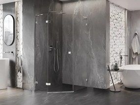 Mexen Lunar, L päťuholníkový sprchový kút naklápací doľava 80 x 100 cm, 8mm číre sklo, chrómový profil, 831L-080L-100P-01-00-L