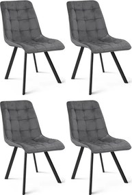 Set štyroch jedálenských stoličiek CIEZA zamatové, tmavosivé / čierne nohy (4 ks)