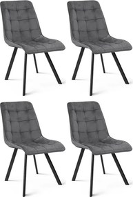 Set štyroch jedálenských stoličiek CIEZA zamatové, tmavosivé / čierne nohy (4 ks)