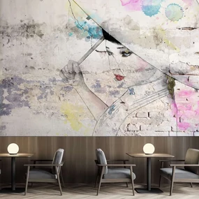 Gario Fototapeta Gejša drží slnečník na pozadí starej steny Materiál: Vliesová, Rozmery: 400 x 280 cm