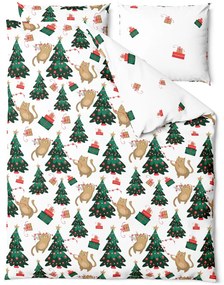 Vianočné saténové posteľné obliečky – motív Mačacie Vianoce - 70 x 90 cm + 140 x 200 cm