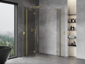 Mexen Mist-H Duo, 2-krídlový výklopný sprchový kút 120 x 100 cm, číre sklo, zlatý matný profil, 8A5-120L-100P-55-00