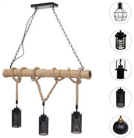 Závesné svietidlo H82 industrial, tube 3 74205 - kov / bambus - Čierna