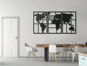 drevko Viacdielny obraz Mapa sveta na stenu Rozmer obrazu: 45,5 x 89 cm, Farba dekorácie: Čierna