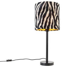 Moderná stolná lampa čierna s tienidlom zebra 25 cm - Simplo