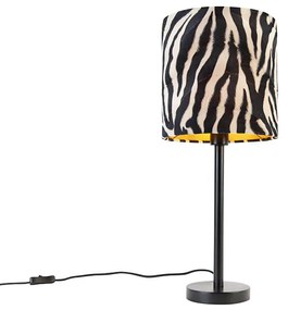 Moderná stolná lampa čierna so zebra tienidlom 25 cm - Simplo