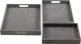 Sada 3ks servírovacie podnosy s hovädzou kožou šedá - 46 * 36,5 * 5cm / 40,5 * 30,5 * 5cm / 33,5 * 24,5 * 5cm