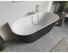 Mexen Oris, voľne stojaca ryhovaná vaňa 170 x 80 cm, biela-šedá, oceľový prepad, 52871708062-97