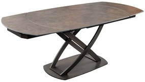 Dizajnový jedálenský stôl INCEPTION 130-190 cm rozkladací s bronzovým regálom, oválny, keramický, hrdzavý vzhľad