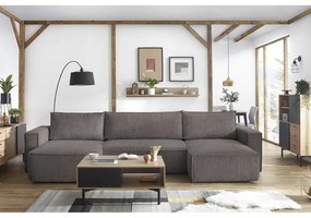 Tmavosivá menčestrová rozkladacia rohová pohovka do "U" Nihad – Bobochic Paris