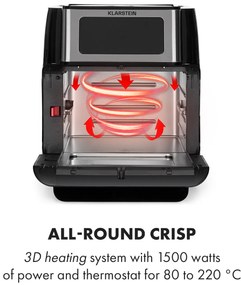 Klarstein AeroVital Fry, teplovzdušná fritéza, 1500 W, 10 l, 9 programov, čierna/strieborná