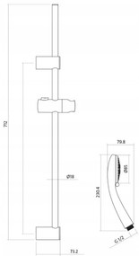 Cersanit Vibe - Sprchová súprava s tyčou a posuvným držiakom, 3 funkčná hlavica, kovová tyč 71cm s posuvným držiakom a montážnou sadou, S951-021