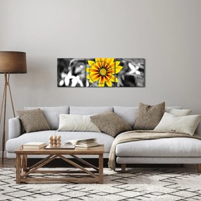 Obraz žltej kvetiny (s hodinami) (90x30 cm)