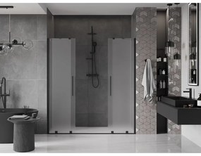 Mexen Velar Duo, posuvné sprchové dvere do otvoru 180 cm, 8mm sklo námraza, čierna matná, 871-180-000-32-70